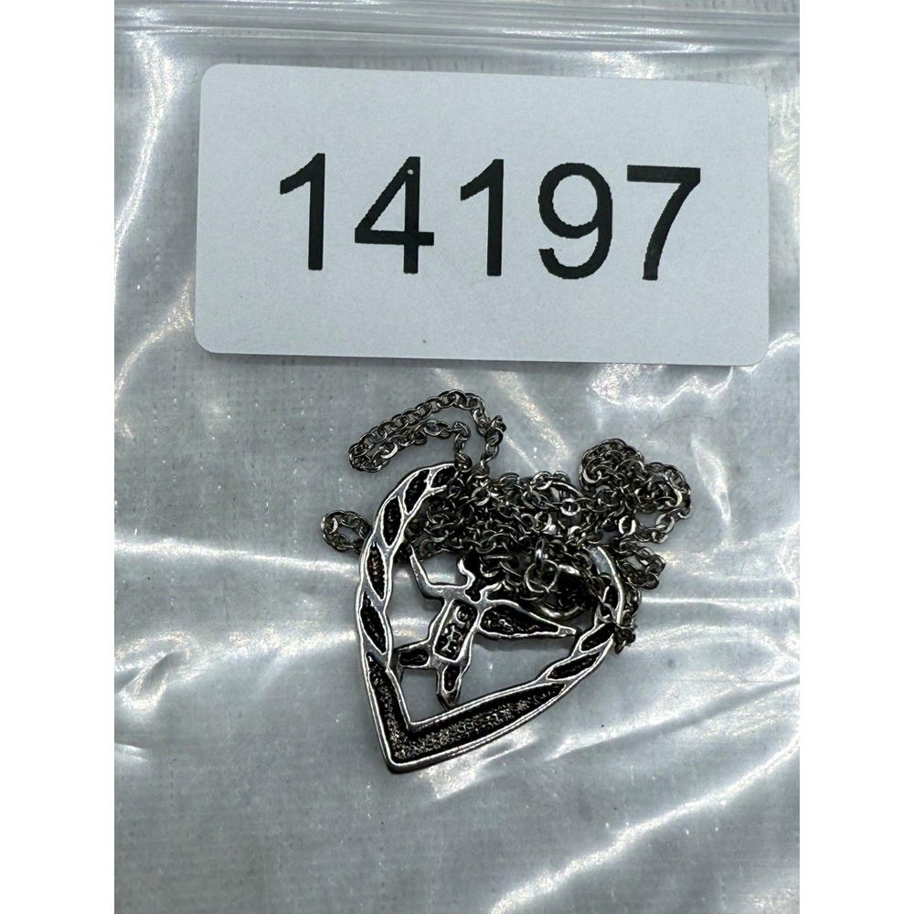 Vintage‎ Necklace Angel Heart Silver Tone Signed 18" - Picture 9 of 9
